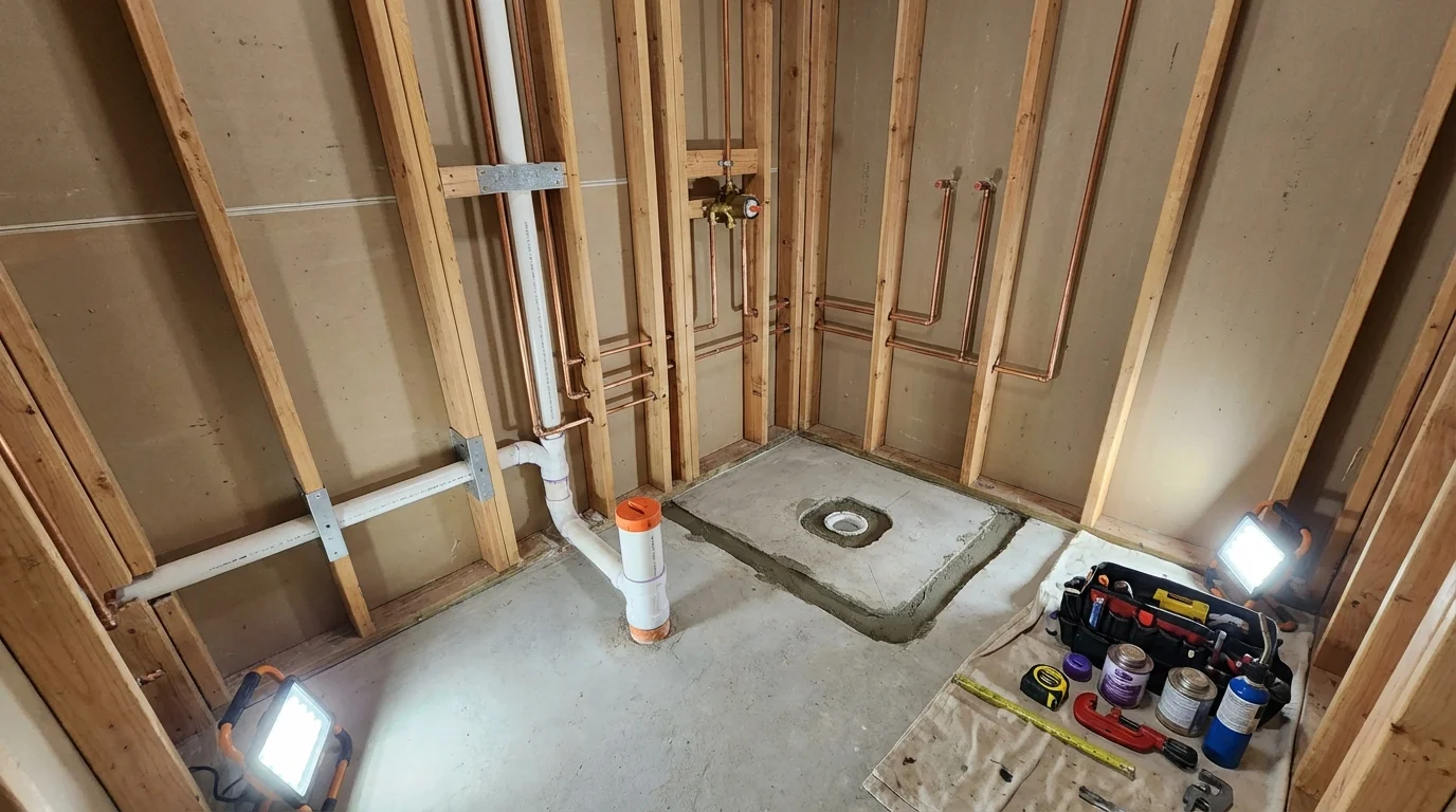 Bathroom rough-in plumbing during remodel by Johns Plumbing LLC in Bayamon