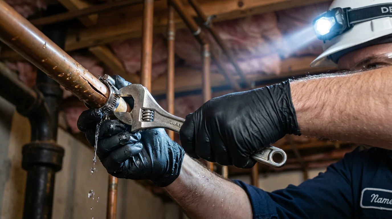 Emergency pipe clamp repair being performed by a Johns Plumbing LLC plumber in Bayamon