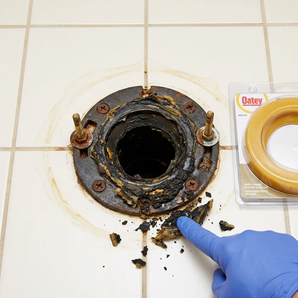 Failed wax ring showing water seepage at the base of a toilet in a Bayamon, PR home